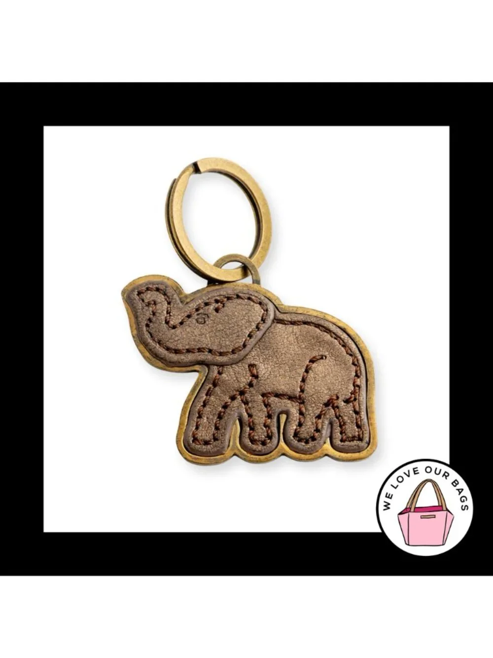 VINTAGE BOTKIER ELEPHANT Gold Brass Metal Leather Bag Charm HangTag Keychain Fob